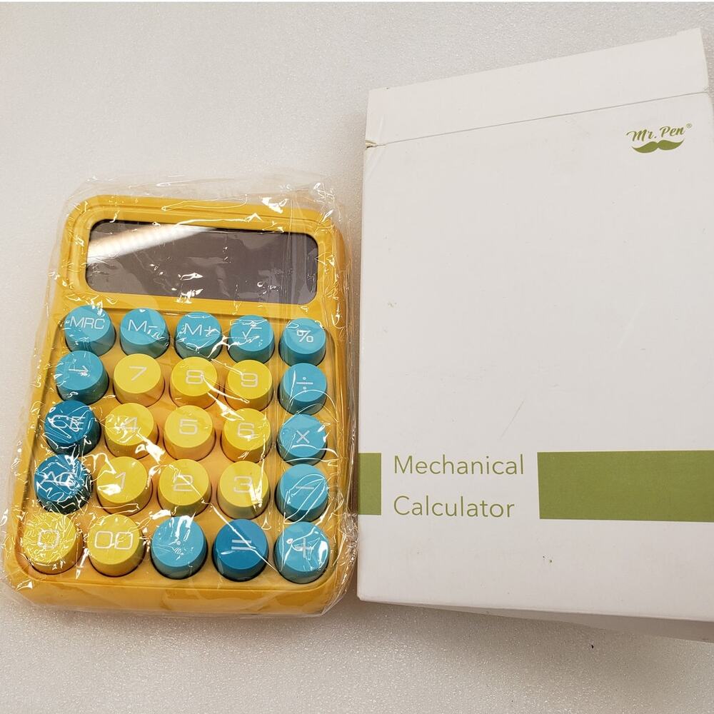 Mr. Pen Mechanical Switch Desktop Calculator – Yellow & Blue